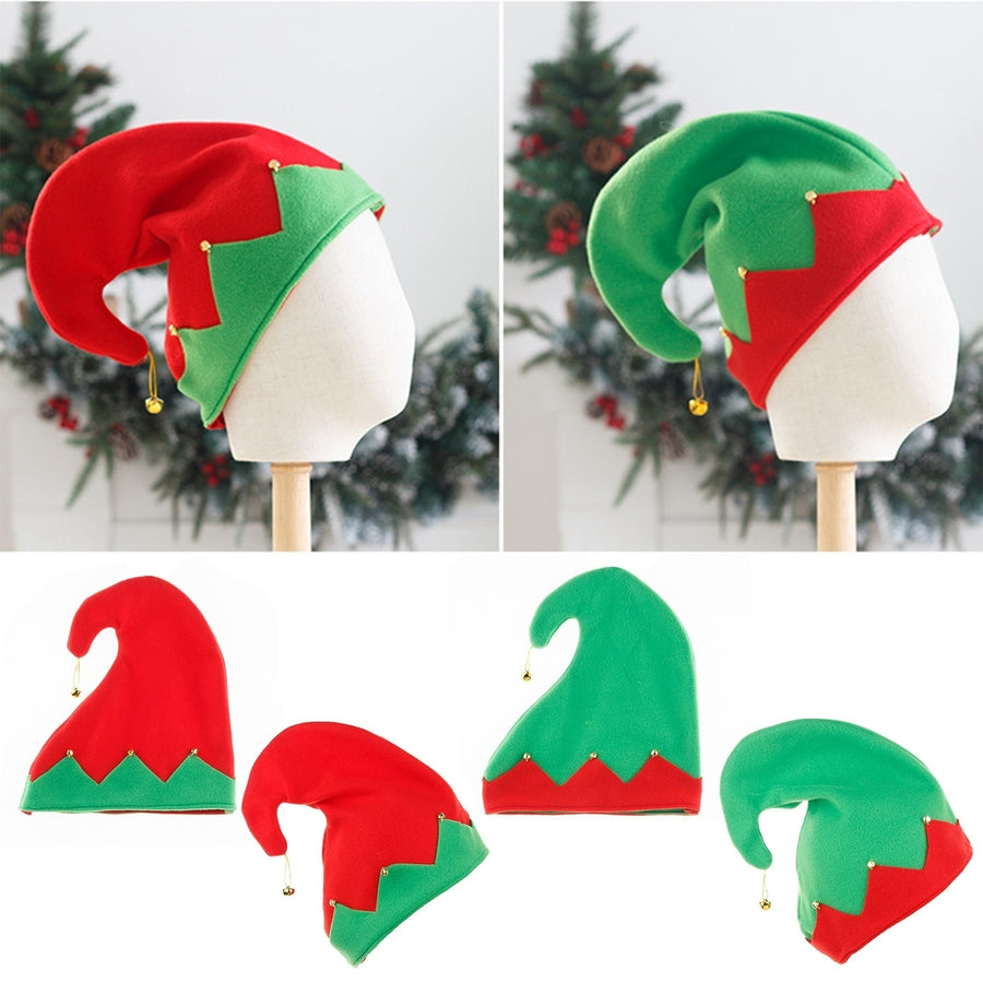 Christmas Elf Hat Adult Kids Color Matching Festive Year Christmas Party Photo Prop Little Bell Pendant Winter Cap Image 1