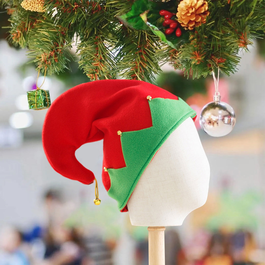 Christmas Elf Hat Adult Kids Color Matching Festive Year Christmas Party Photo Prop Little Bell Pendant Winter Cap Image 6