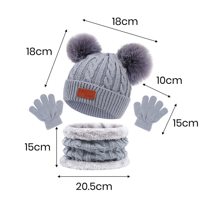 3Pcs/Set Winter Baby Beanie Heat Neckerchief Gloves Set Plush Balls Decor Knitting Hat Thickened Scarf Solid Color Image 12