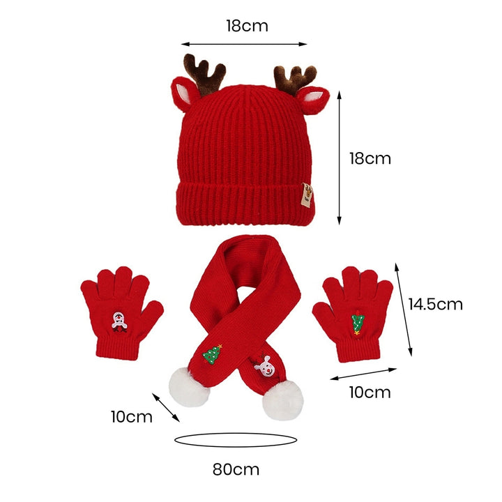 1 Set Children Hat Scarf Gloves Set Antler Decor Christmas Tree Embroidery Thick Warm Soft Elastic Knitted Plush Baby Image 6