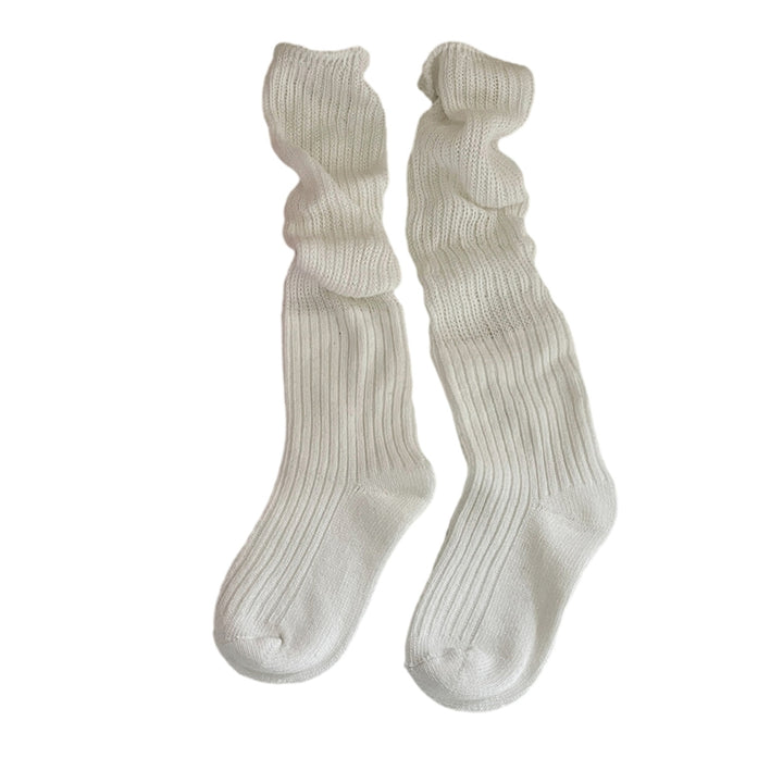 1 Pair Women Winter Long Socks Knitting Calf Socks Solid Color Japanese Style Warm Elastic Anti-slip School Girl Socks Image 1