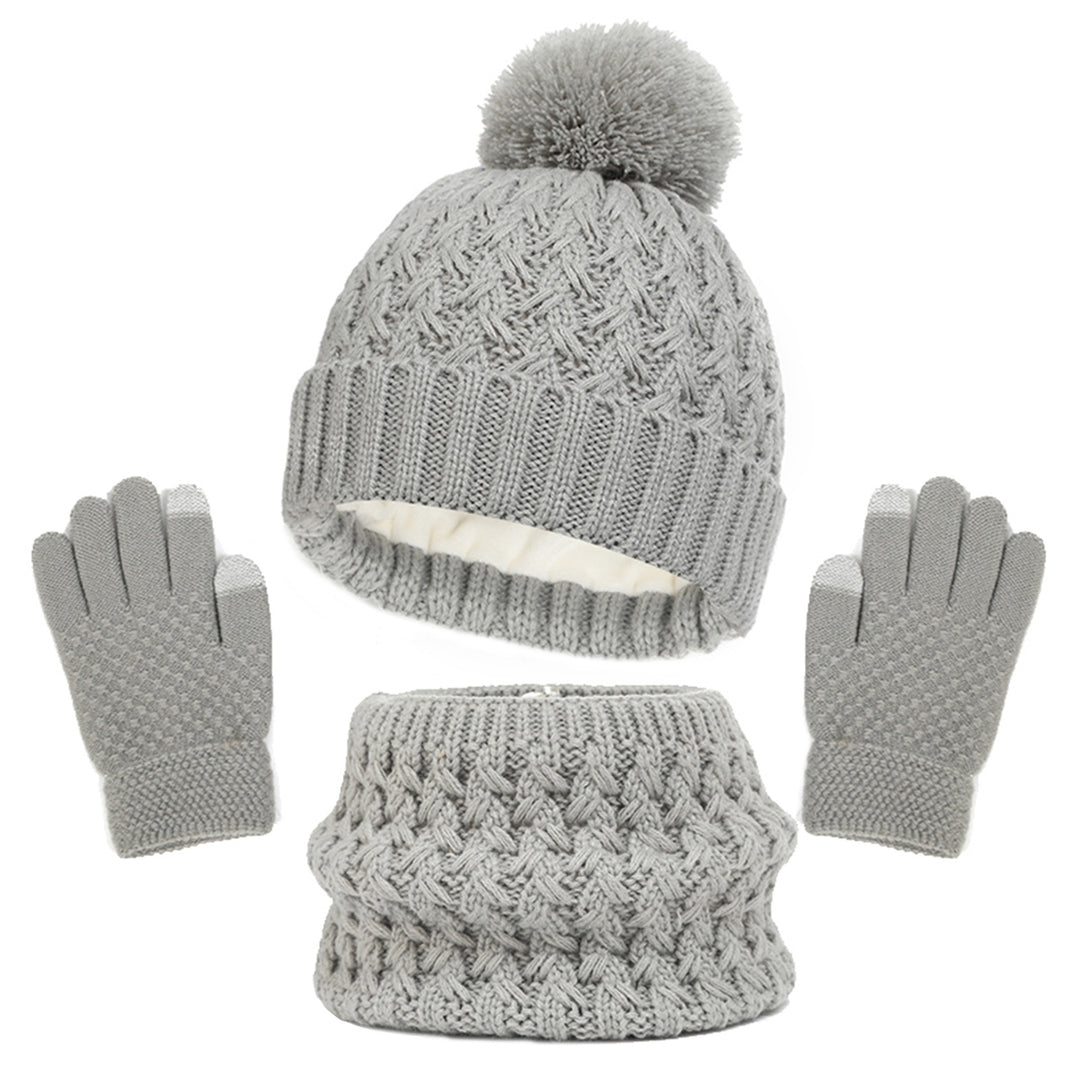 3Pcs/Set Winter Children Plush Ball Decor Knitted Beanie Hat Fleece Lining Scarf Thickened Gloves Set Girls Boys Warm Image 4