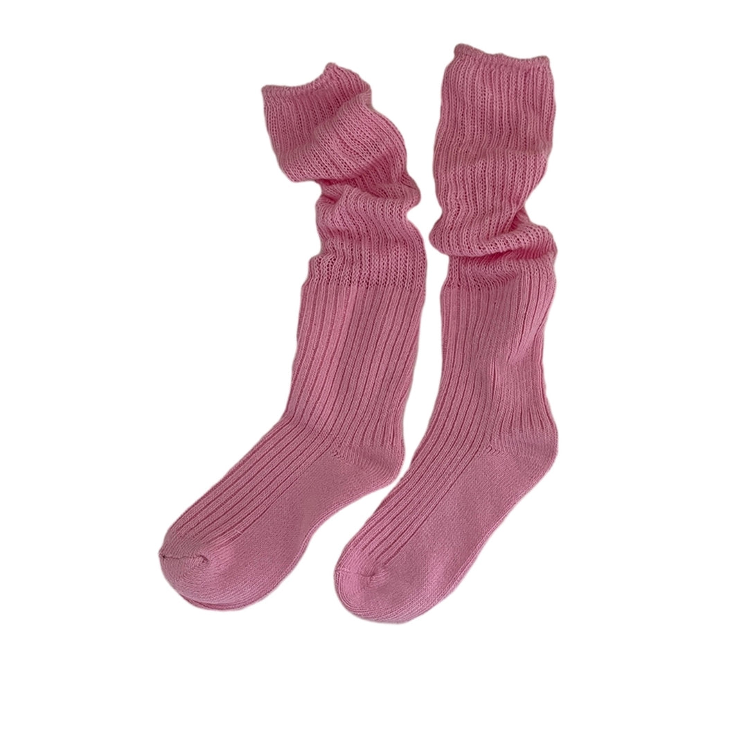 1 Pair Women Winter Long Socks Knitting Calf Socks Solid Color Japanese Style Warm Elastic Anti-slip School Girl Socks Image 1