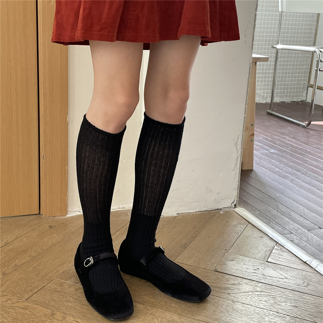 1 Pair Women Winter Long Socks Knitting Calf Socks Solid Color Japanese Style Warm Elastic Anti-slip School Girl Socks Image 6