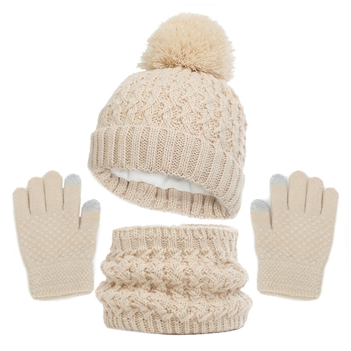 3Pcs/Set Winter Children Plush Ball Decor Knitted Beanie Hat Fleece Lining Scarf Thickened Gloves Set Girls Boys Warm Image 7