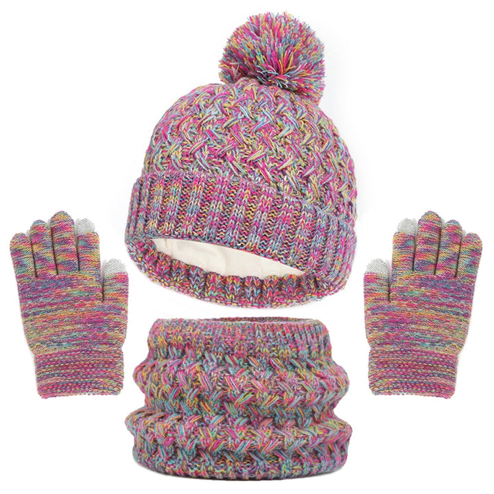 3Pcs/Set Winter Children Plush Ball Decor Knitted Beanie Hat Fleece Lining Scarf Thickened Gloves Set Girls Boys Warm Image 8