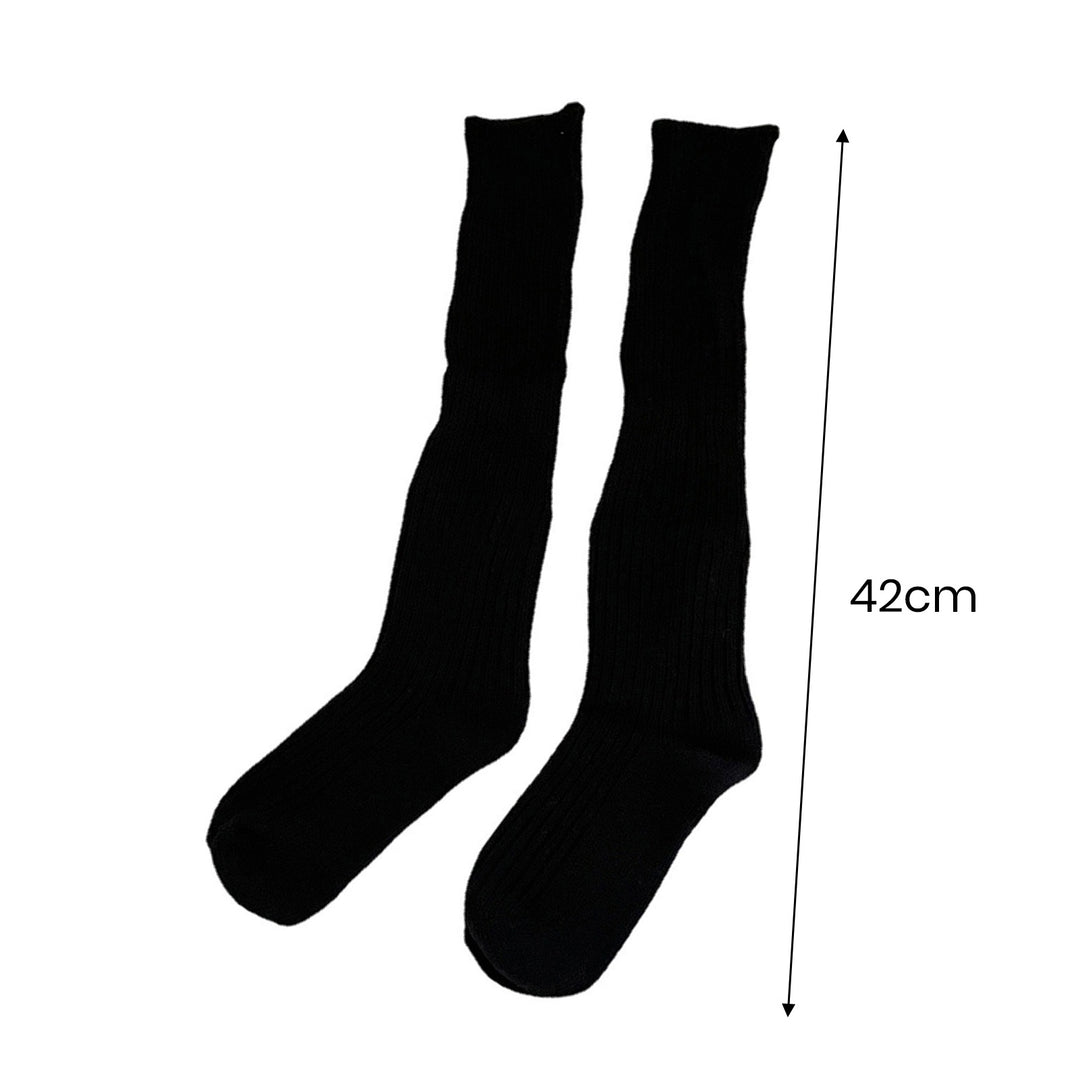 1 Pair Women Winter Long Socks Knitting Calf Socks Solid Color Japanese Style Warm Elastic Anti-slip School Girl Socks Image 9