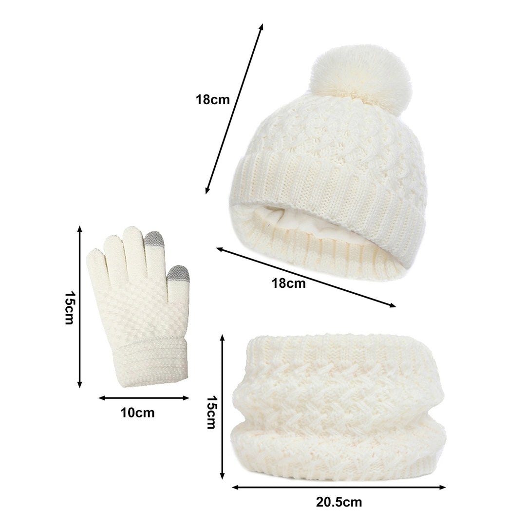 3Pcs/Set Winter Children Plush Ball Decor Knitted Beanie Hat Fleece Lining Scarf Thickened Gloves Set Girls Boys Warm Image 12