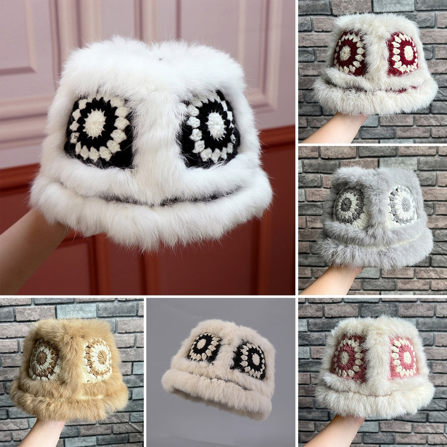 Women Autumn Winter Cute Handmade Knitting Plush Hat Tiger Head Shape Imitation Rabbit faux Trim Cute Woolen Hat Image 1