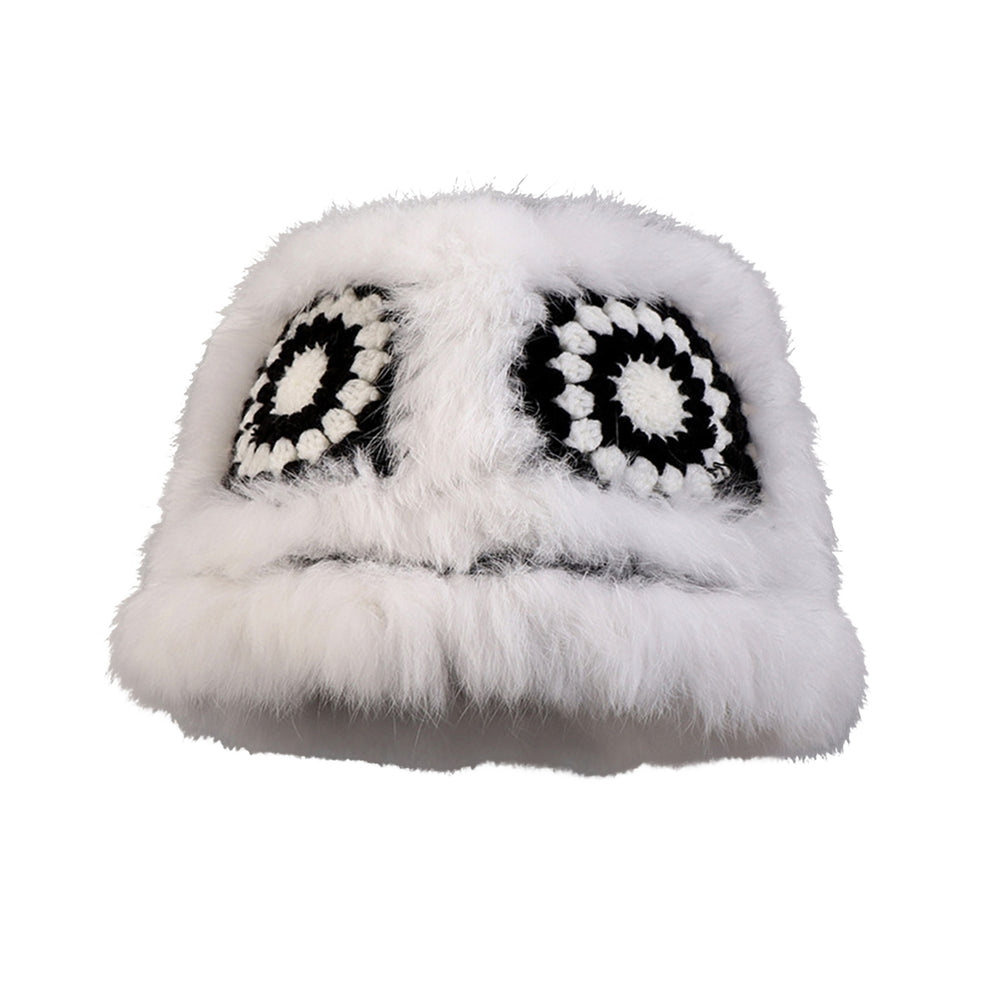Women Autumn Winter Cute Handmade Knitting Plush Hat Tiger Head Shape Imitation Rabbit faux Trim Cute Woolen Hat Image 2