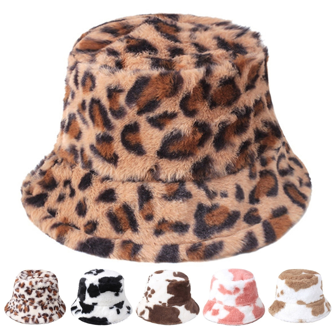 Winter Fisherman Hat Leopard Print Thick Windproof Fixed Strap Cold Resistant Flat Top Color Matching Adjustable Lady Image 1