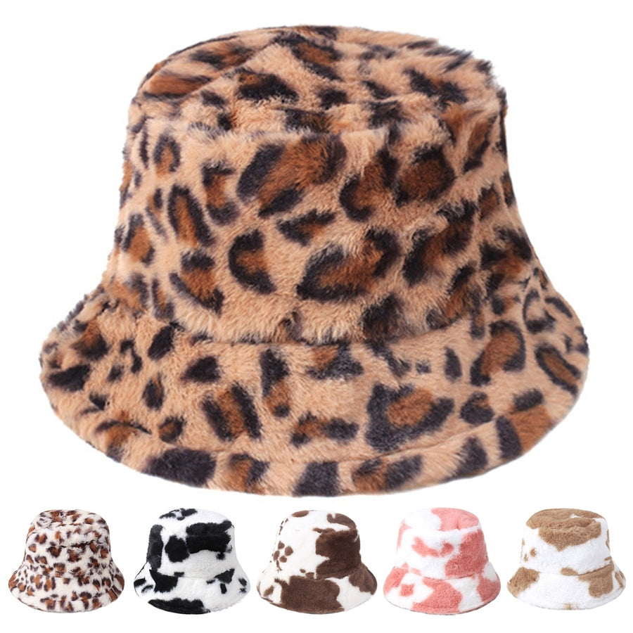 Winter Fisherman Hat Leopard Print Thick Windproof Fixed Strap Cold Resistant Flat Top Color Matching Adjustable Lady Image 1