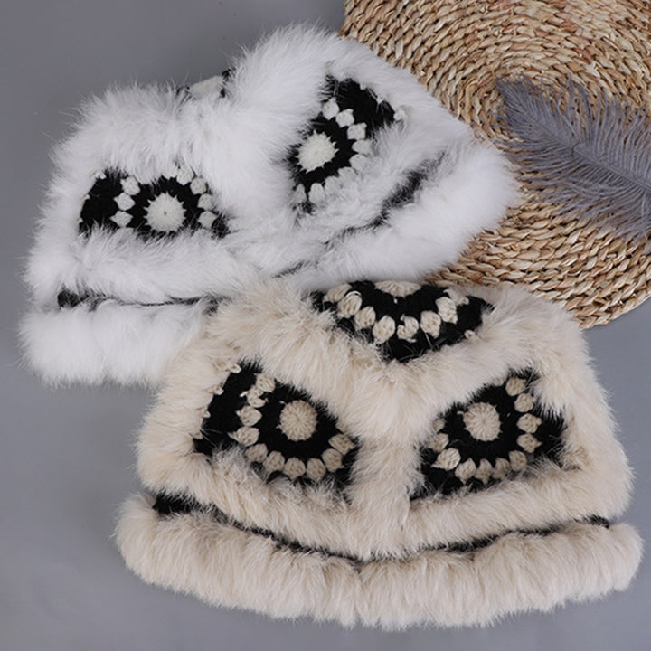 Women Autumn Winter Cute Handmade Knitting Plush Hat Tiger Head Shape Imitation Rabbit faux Trim Cute Woolen Hat Image 10