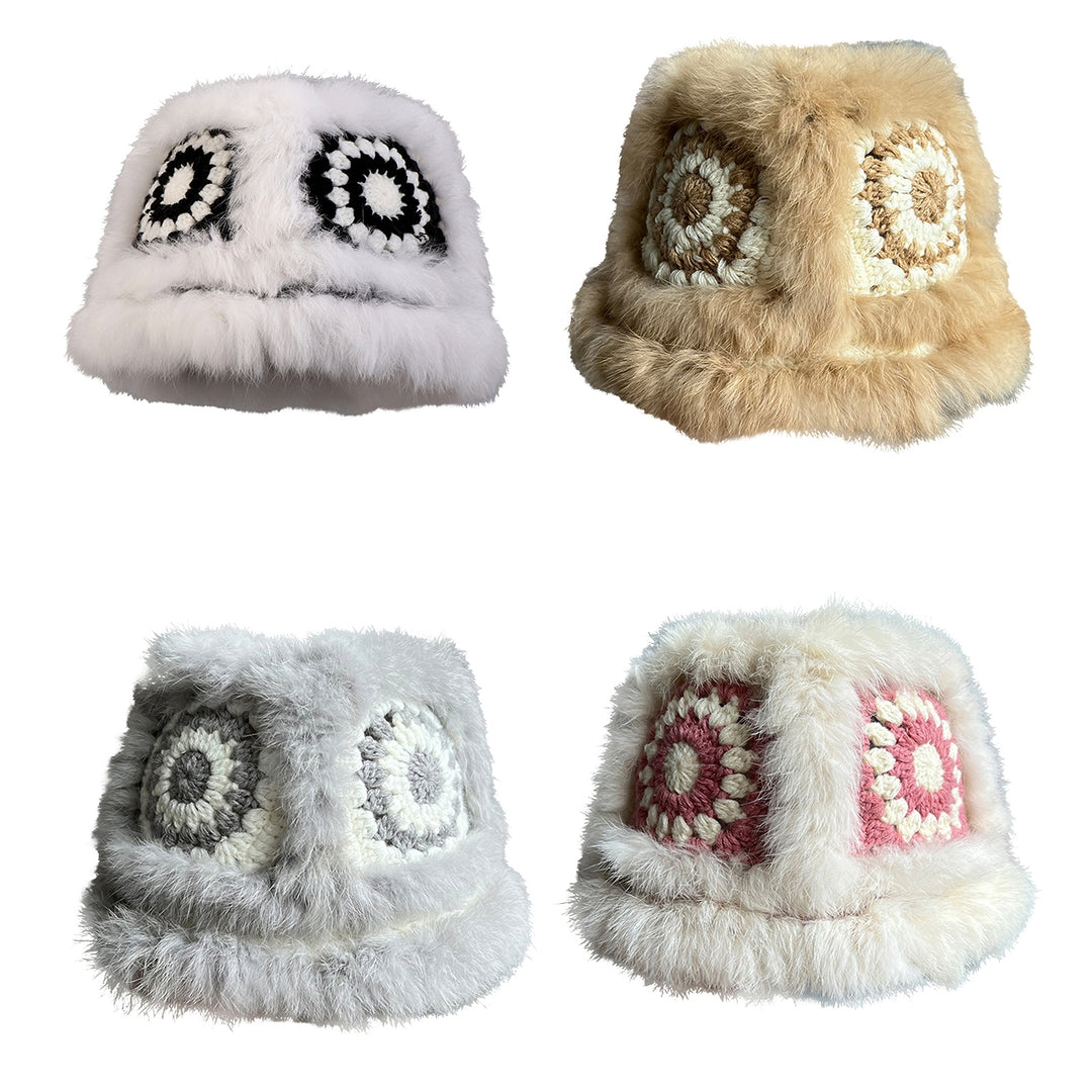 Women Autumn Winter Cute Handmade Knitting Plush Hat Tiger Head Shape Imitation Rabbit faux Trim Cute Woolen Hat Image 11