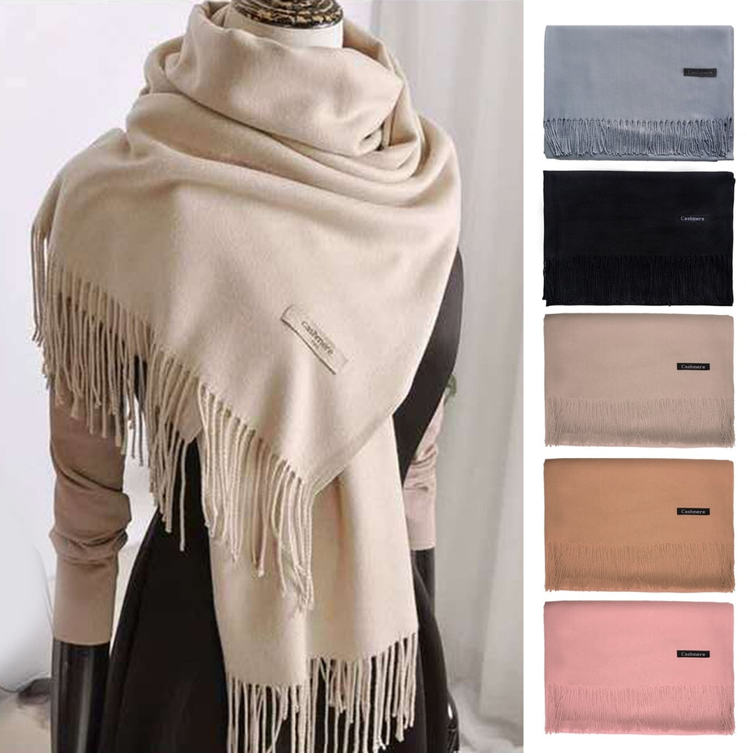 Women Fall Winter Scarf Thickened Faux Cashmere Tassel Soft Wide Long Cozy Windproof Cold Resistant Decorative Women Image 1