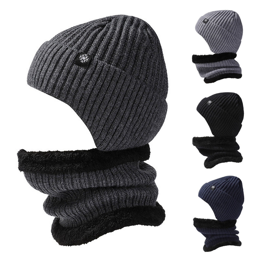 Winter Hat Scarf Set Thick Soft Cozy Unisex Plush Neck Wrap Cold Resistant Thermal Knitted Elastic Outdoor Cycling Image 1