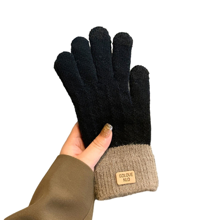 1 Pair Winter Gloves Unisex Touch Screen Soft Thick Plush Full Fingers Knitted Color Matching Anti-slip Thickened Image 2