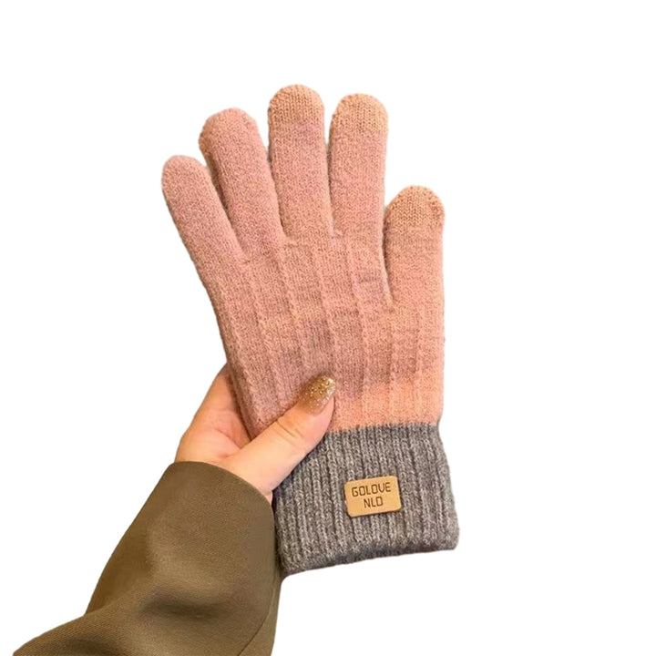 1 Pair Winter Gloves Unisex Touch Screen Soft Thick Plush Full Fingers Knitted Color Matching Anti-slip Thickened Image 4