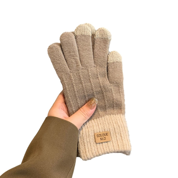 1 Pair Winter Gloves Unisex Touch Screen Soft Thick Plush Full Fingers Knitted Color Matching Anti-slip Thickened Image 1