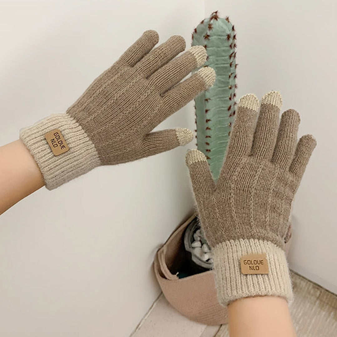 1 Pair Winter Gloves Unisex Touch Screen Soft Thick Plush Full Fingers Knitted Color Matching Anti-slip Thickened Image 9