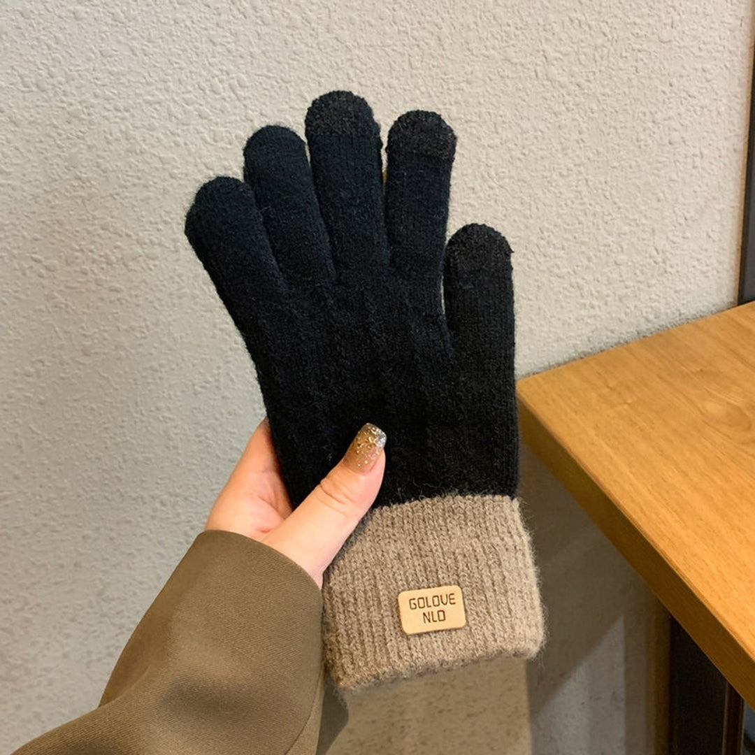 1 Pair Winter Gloves Unisex Touch Screen Soft Thick Plush Full Fingers Knitted Color Matching Anti-slip Thickened Image 12