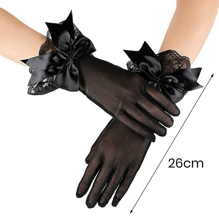 1 Pair Bridal Wedding Dress Gloves Bowknot Decor Mesh Lace Splicing Cuffs Performance Gloves Marriage Party Accessories Image 6