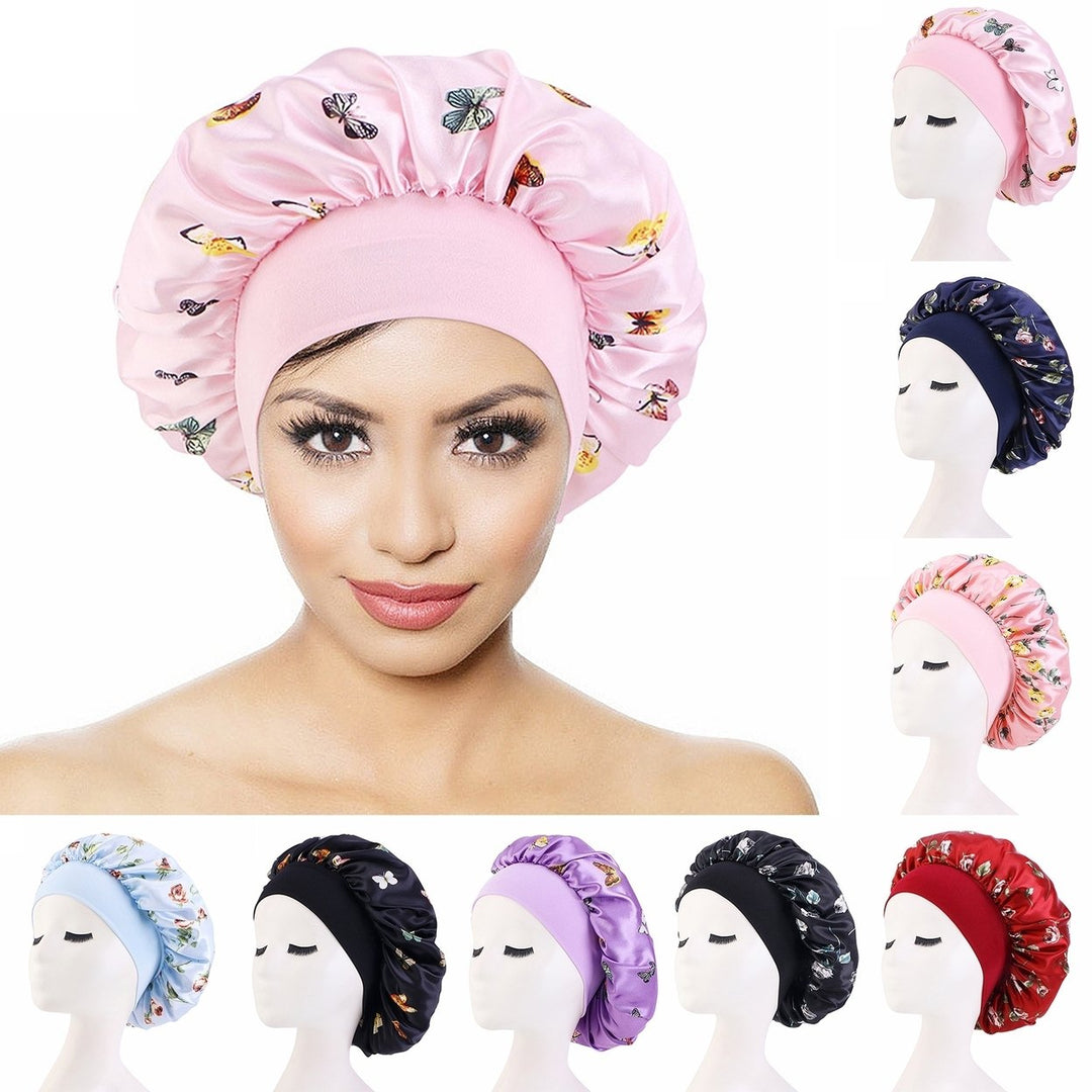 3 Pcs Nightcaps Satin Bonnet Extra Large Sleeping Bonnet Comfortable Butterfly Print Elastic Band High Density Women Image 1