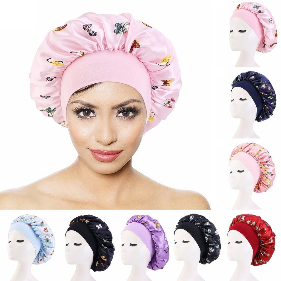 3 Pcs Nightcaps Satin Bonnet Extra Large Sleeping Bonnet Comfortable Butterfly Print Elastic Band High Density Women Image 1