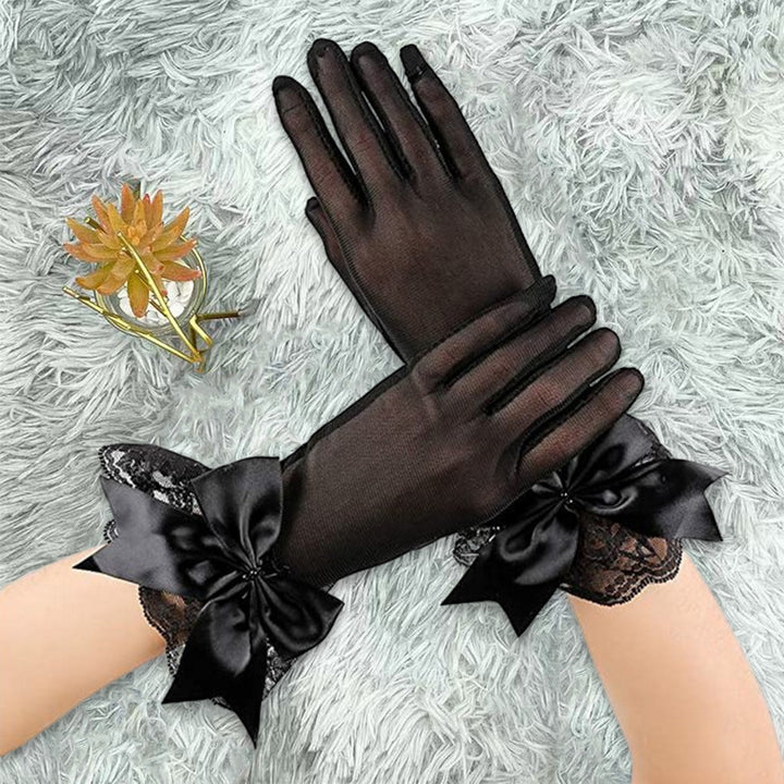 1 Pair Bridal Wedding Dress Gloves Bowknot Decor Mesh Lace Splicing Cuffs Performance Gloves Marriage Party Accessories Image 7