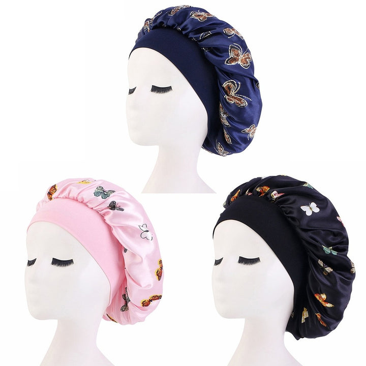 3 Pcs Nightcaps Satin Bonnet Extra Large Sleeping Bonnet Comfortable Butterfly Print Elastic Band High Density Women Image 2