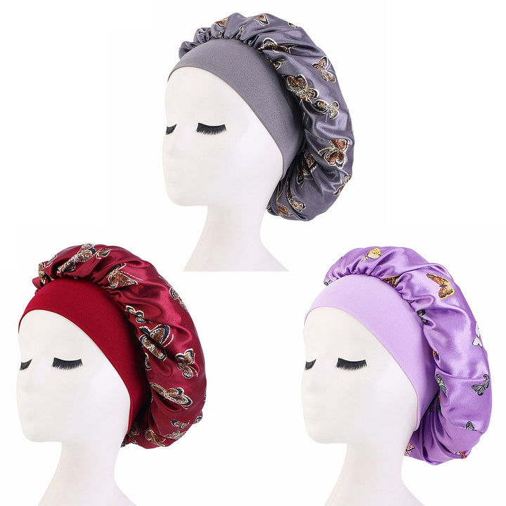 3 Pcs Nightcaps Satin Bonnet Extra Large Sleeping Bonnet Comfortable Butterfly Print Elastic Band High Density Women Image 3