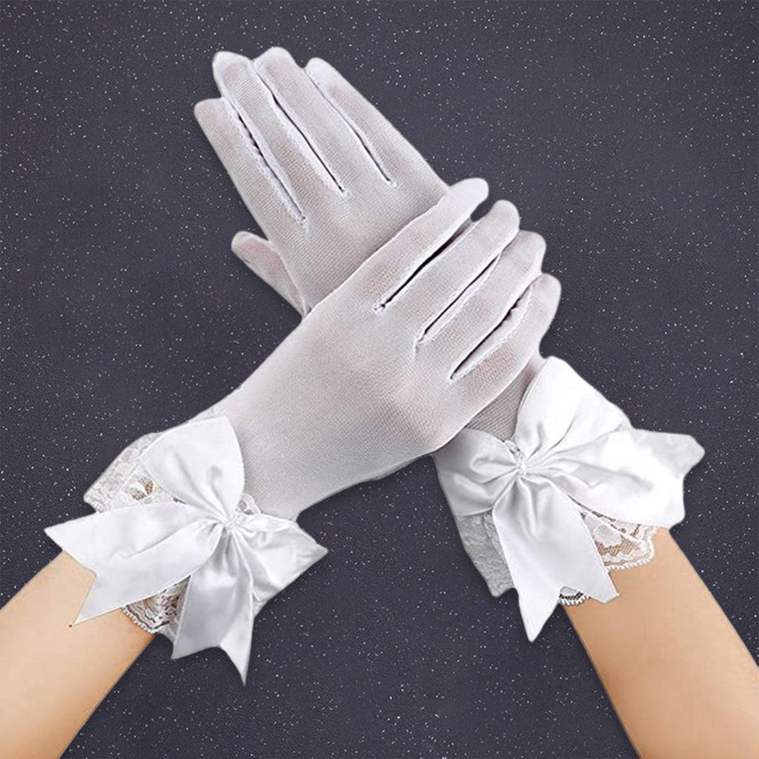 1 Pair Bridal Wedding Dress Gloves Bowknot Decor Mesh Lace Splicing Cuffs Performance Gloves Marriage Party Accessories Image 9
