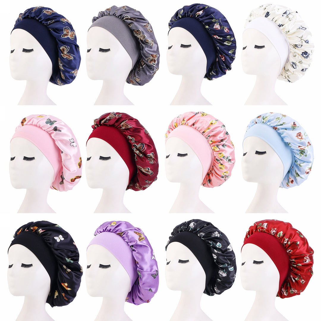 3 Pcs Nightcaps Satin Bonnet Extra Large Sleeping Bonnet Comfortable Butterfly Print Elastic Band High Density Women Image 7