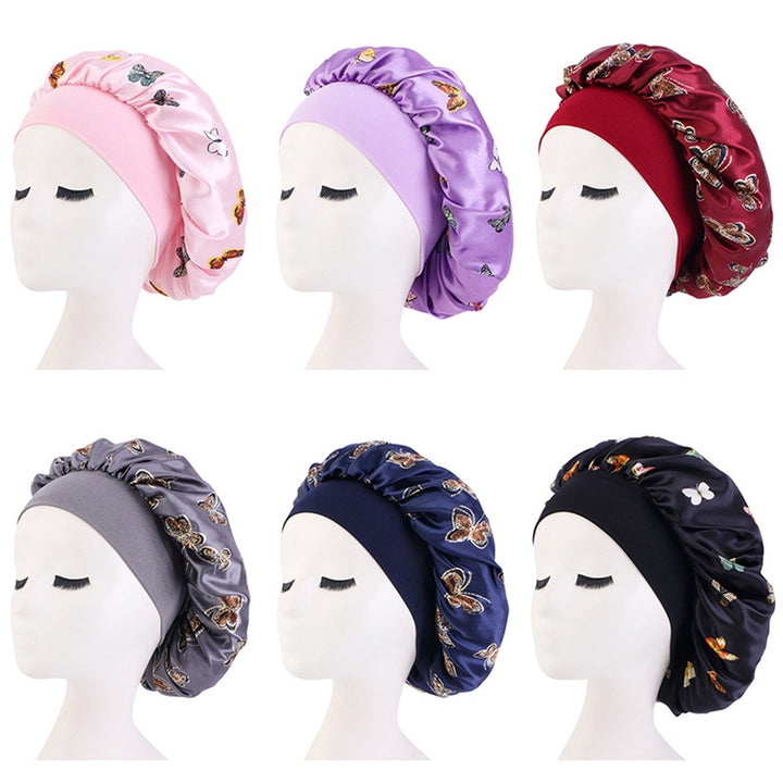 3 Pcs Nightcaps Satin Bonnet Extra Large Sleeping Bonnet Comfortable Butterfly Print Elastic Band High Density Women Image 12