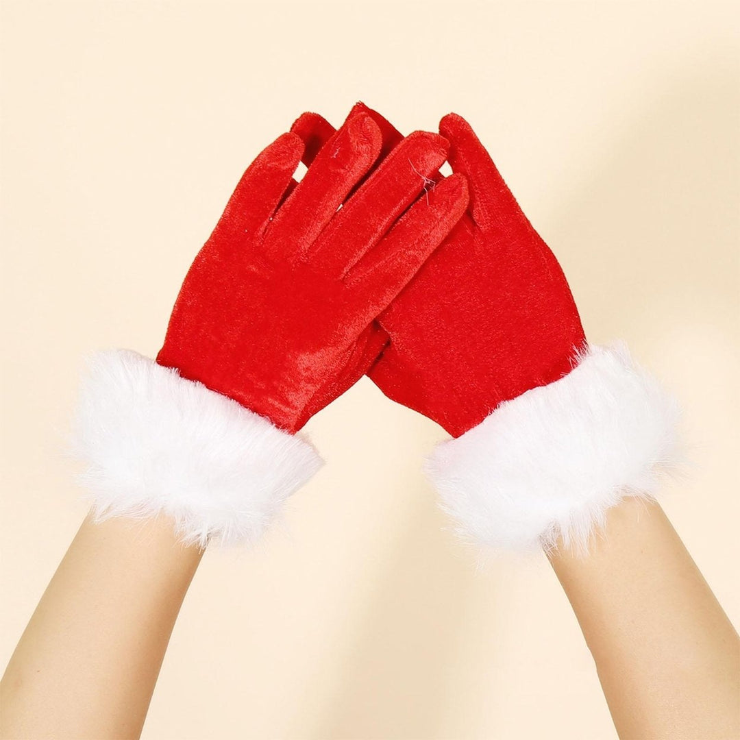 1 Pair Christmas Winter Gloves Thermal Color Matching Soft Plush Full Fingers Unisex Elastic Image 3