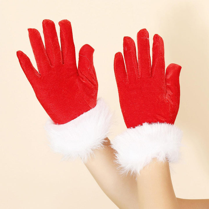 1 Pair Christmas Winter Gloves Thermal Color Matching Soft Plush Full Fingers Unisex Elastic Image 7