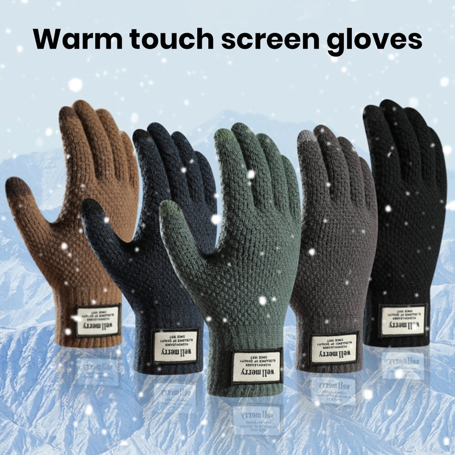 1 Pair Gloves Knitted Elastic Full Fingers Thickened Touch Screen Solid Color Great Friction Cold Resistant Cycling Image 1