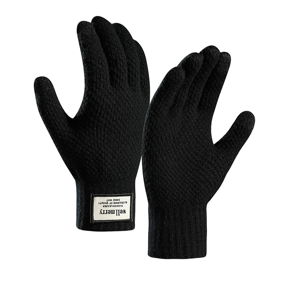 1 Pair Gloves Knitted Elastic Full Fingers Thickened Touch Screen Solid Color Great Friction Cold Resistant Cycling Image 2