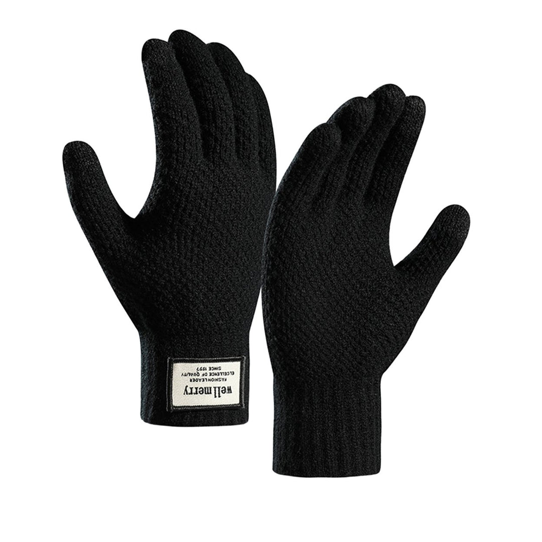 1 Pair Gloves Knitted Elastic Full Fingers Thickened Touch Screen Solid Color Great Friction Cold Resistant Cycling Image 1