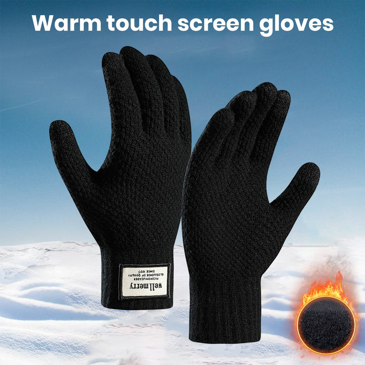 1 Pair Gloves Knitted Elastic Full Fingers Thickened Touch Screen Solid Color Great Friction Cold Resistant Cycling Image 7