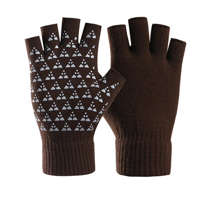Winter Gloves Unisex Half Fingers Great Friction Palm Knitted Soft Elastic Anti-slip Cold Resistant Student Writing Image 4