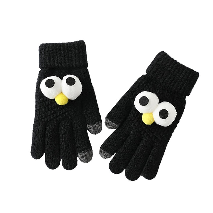 1 Pair Winter Gloves Touch Screen Unisex Full Finger Cartoon Eyes Decor Knitted Elastic Thick Soft Image 1