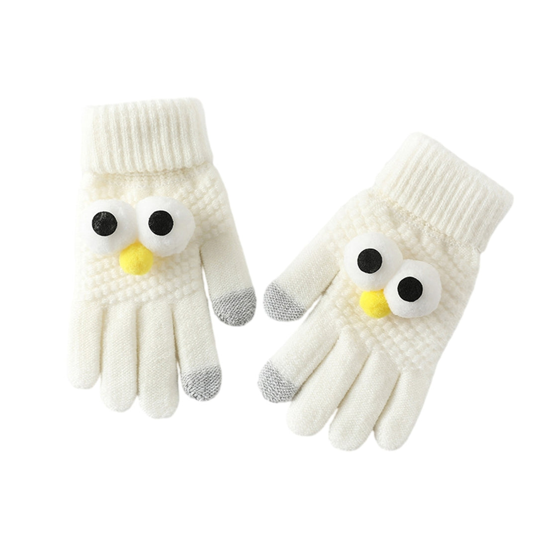 1 Pair Winter Gloves Touch Screen Unisex Full Finger Cartoon Eyes Decor Knitted Elastic Thick Soft Image 3