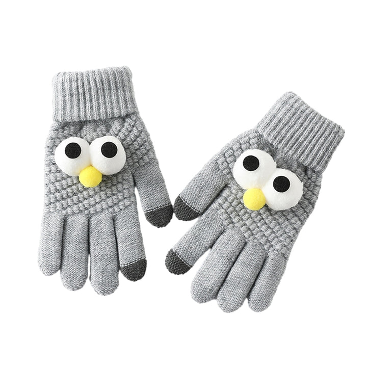 1 Pair Winter Gloves Touch Screen Unisex Full Finger Cartoon Eyes Decor Knitted Elastic Thick Soft Image 4