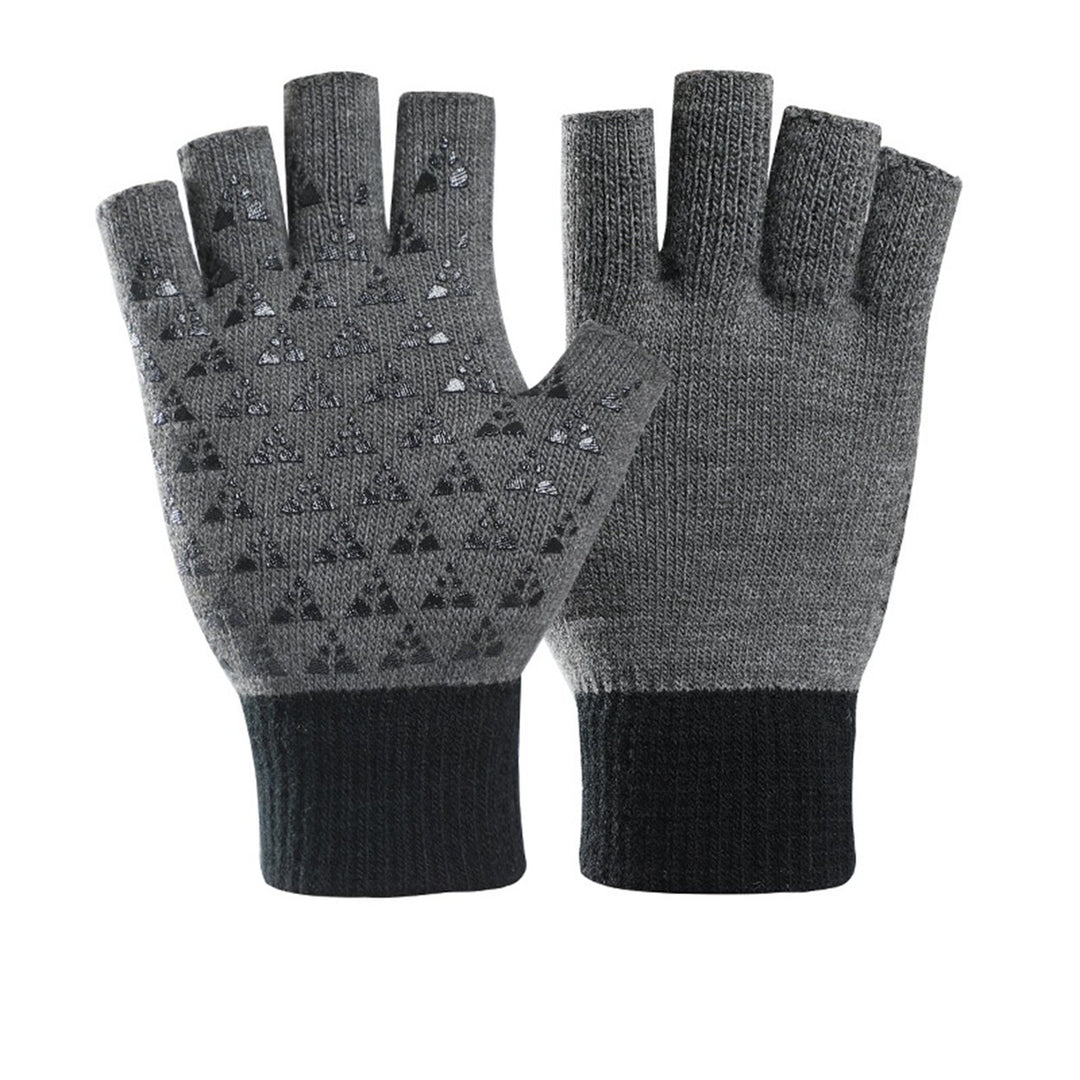 Winter Gloves Unisex Half Fingers Great Friction Palm Knitted Soft Elastic Anti-slip Cold Resistant Student Writing Image 1