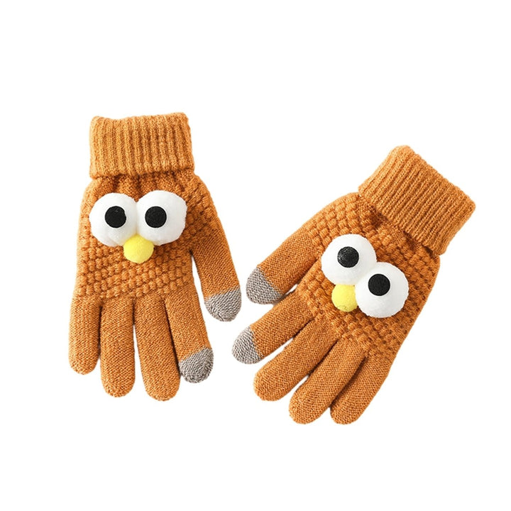 1 Pair Winter Gloves Touch Screen Unisex Full Finger Cartoon Eyes Decor Knitted Elastic Thick Soft Image 1