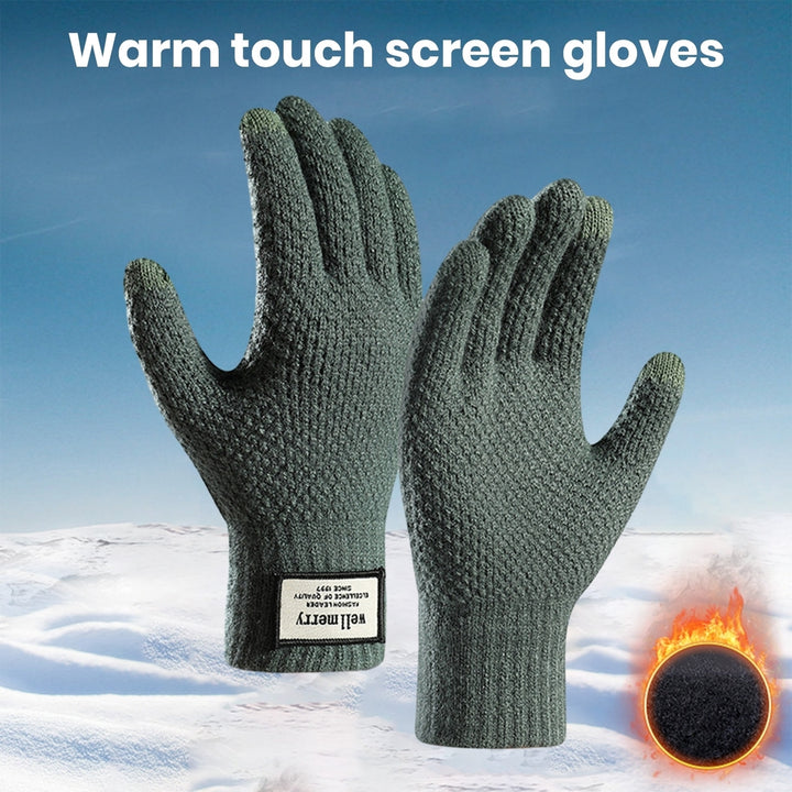 1 Pair Gloves Knitted Elastic Full Fingers Thickened Touch Screen Solid Color Great Friction Cold Resistant Cycling Image 12