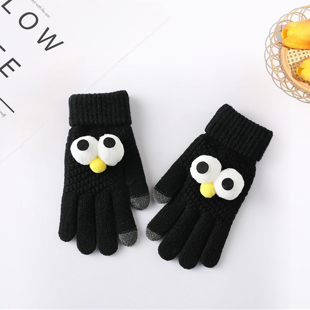 1 Pair Winter Gloves Touch Screen Unisex Full Finger Cartoon Eyes Decor Knitted Elastic Thick Soft Image 7