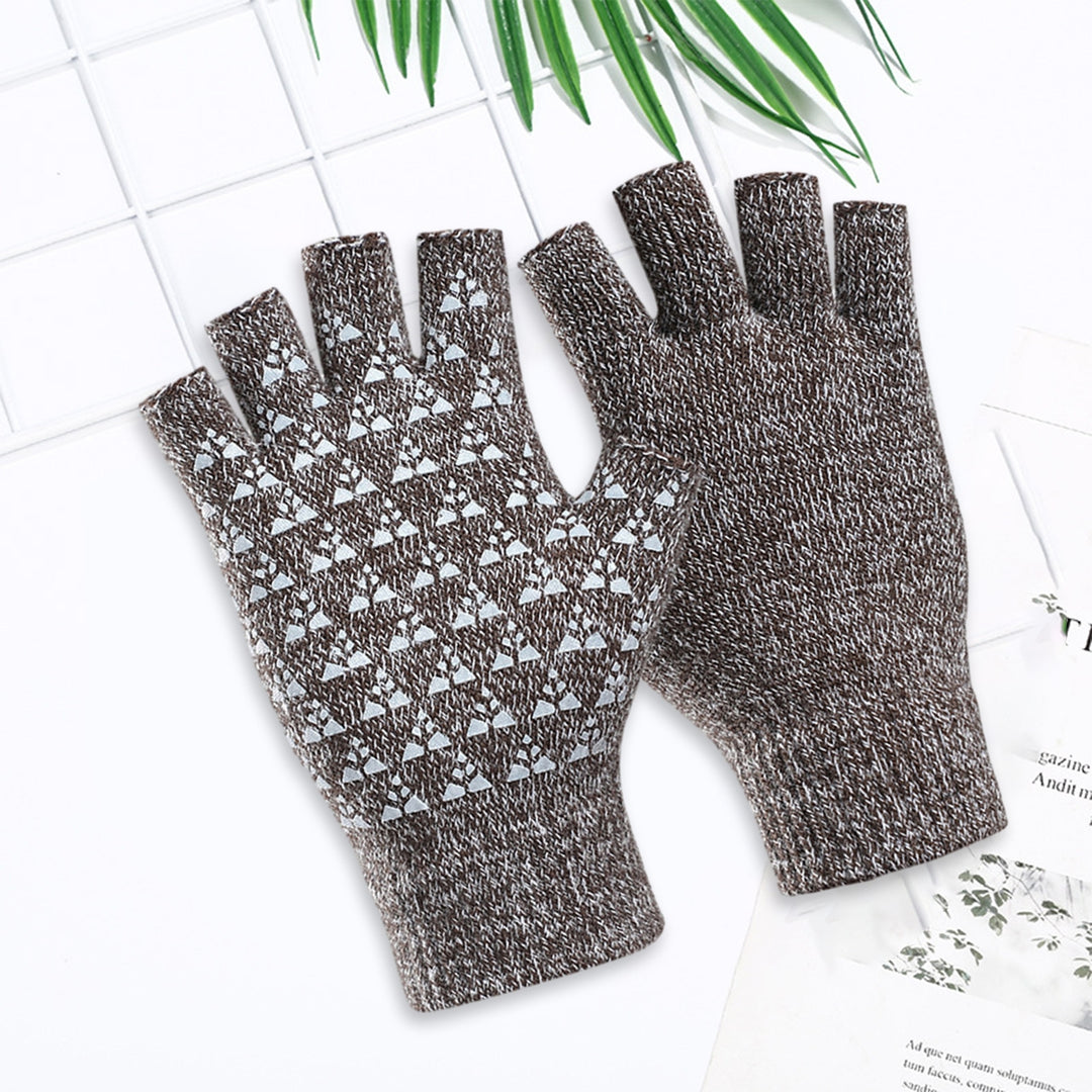 Winter Gloves Unisex Half Fingers Great Friction Palm Knitted Soft Elastic Anti-slip Cold Resistant Student Writing Image 10