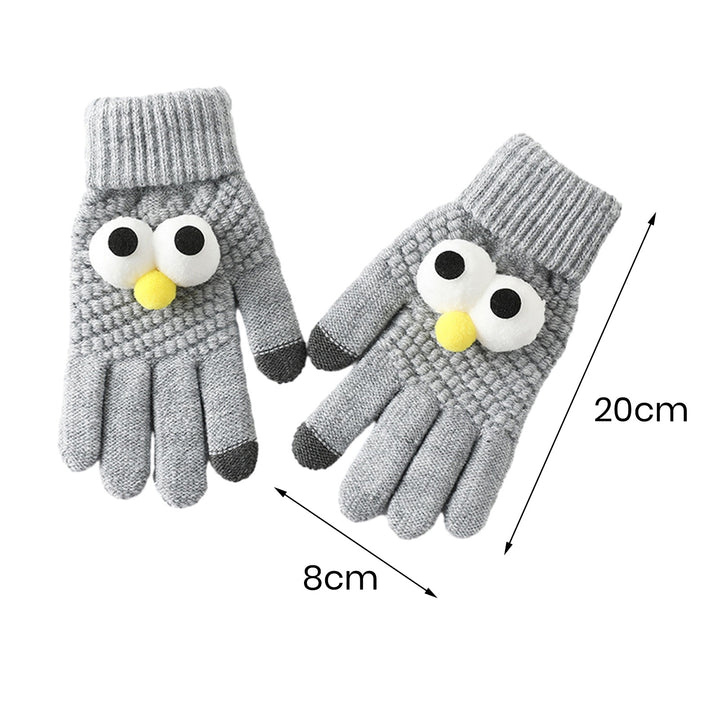 1 Pair Winter Gloves Touch Screen Unisex Full Finger Cartoon Eyes Decor Knitted Elastic Thick Soft Image 9